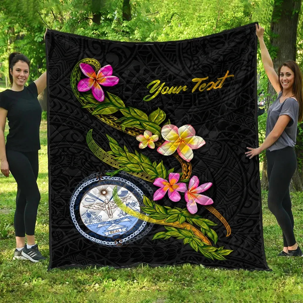 Marshall Islands Polynesian Custom Personalised Quilt - Plumeria Tribal