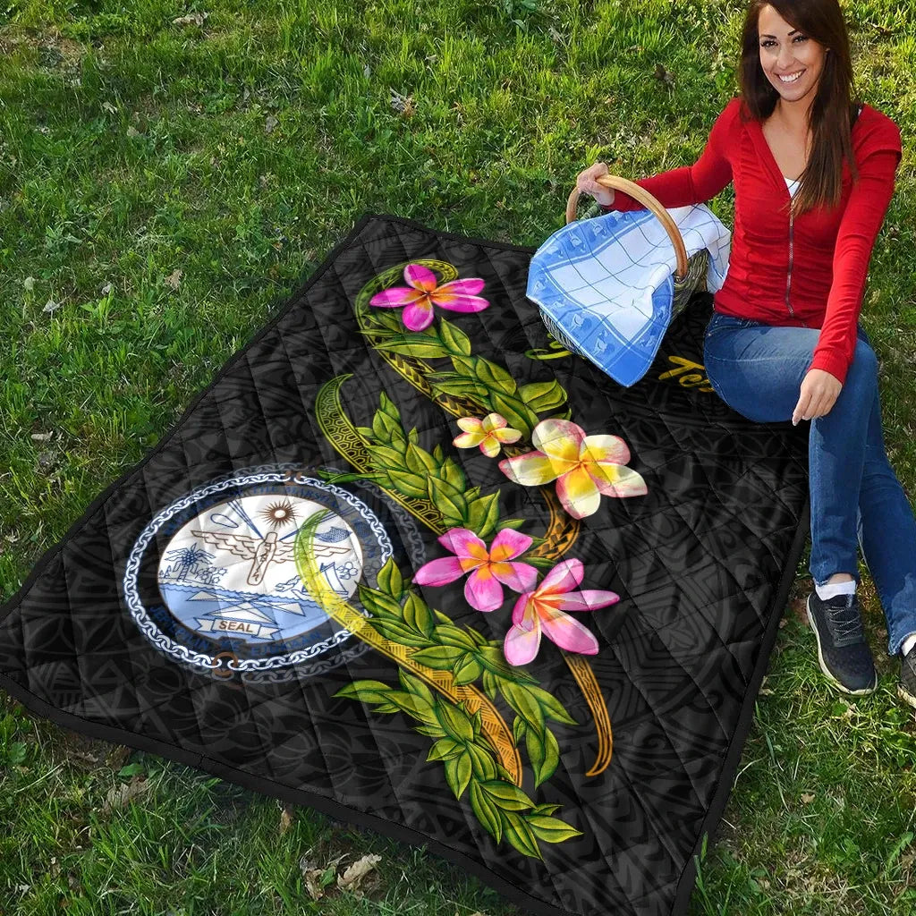 Marshall Islands Polynesian Custom Personalised Quilt - Plumeria Tribal