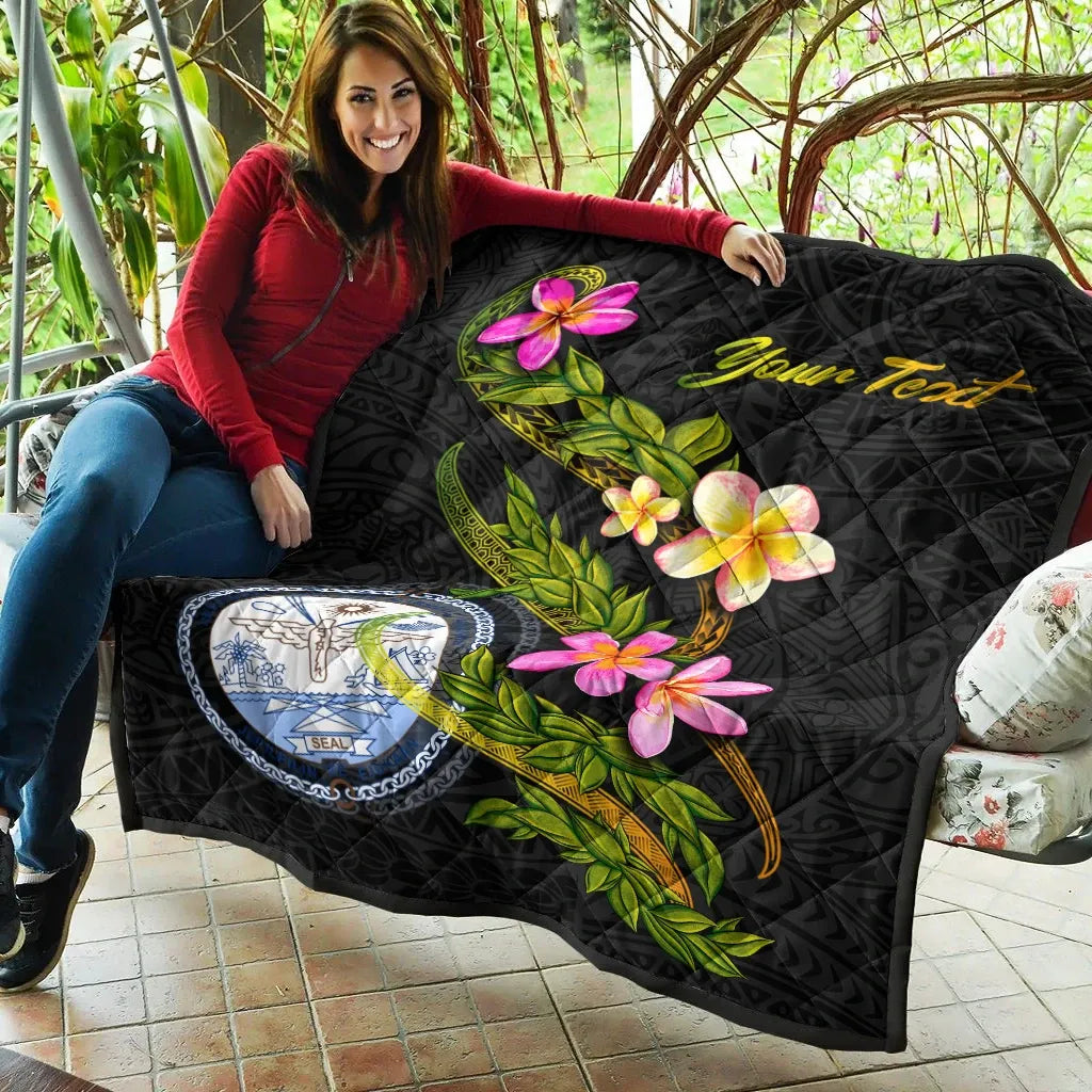 Marshall Islands Polynesian Custom Personalised Quilt - Plumeria Tribal