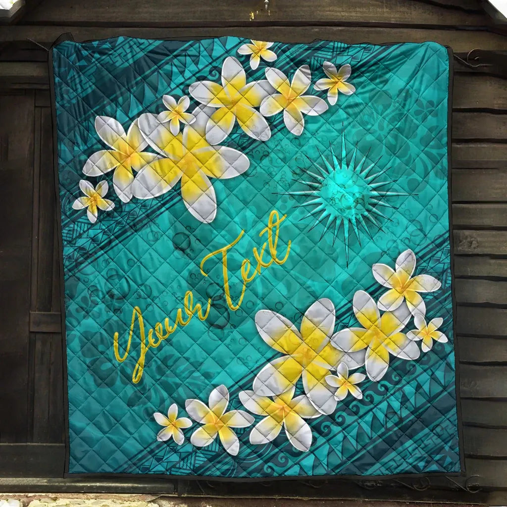 Marshall Islands Polynesian Custom Personalised Quilt - Plumeria With Blue Ocean