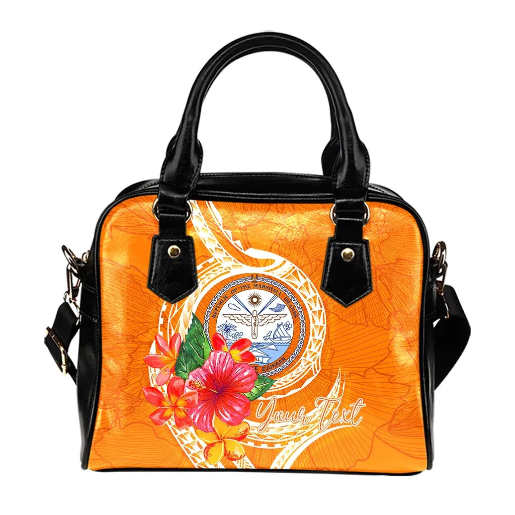 Marshall Islands Polynesian Custom Personalised Shoulder Handbag - Orange Floral With Seal