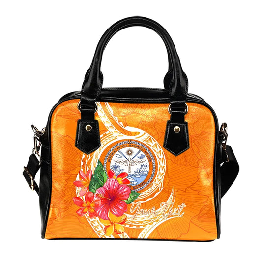 Marshall Islands Polynesian Custom Personalised Shoulder Handbag - Orange Floral With Seal