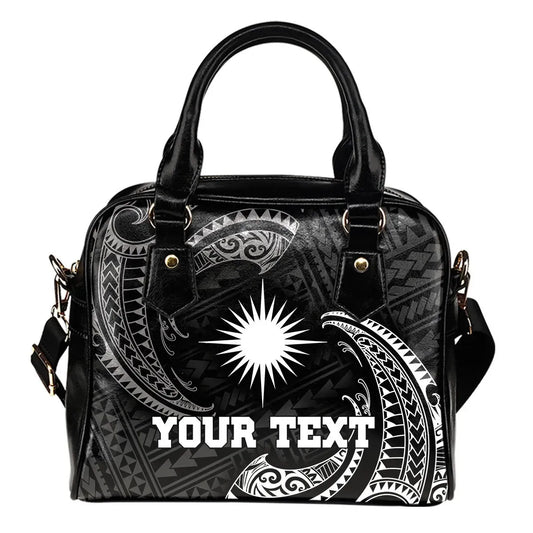 Marshall Islands Polynesian Custom Personalised Shoulder Handbag - White Tribal Wave