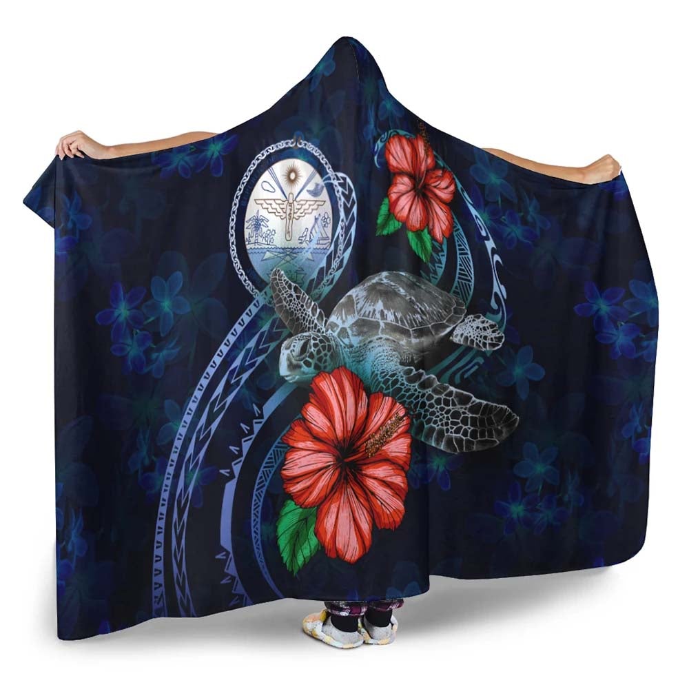Marshall Islands Polynesian Hooded Blanket - Blue Turtle Hibiscus