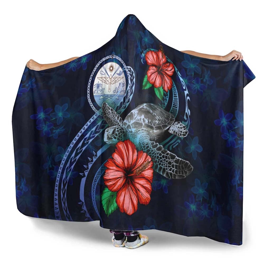Marshall Islands Polynesian Hooded Blanket - Blue Turtle Hibiscus
