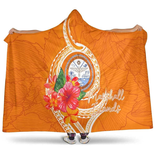 Marshall Islands Polynesian Hooded Blanket - Orange Floral With Seal