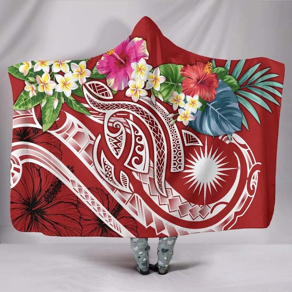 Marshall Islands Polynesian Hooded Blanket - Summer Plumeria (Red)