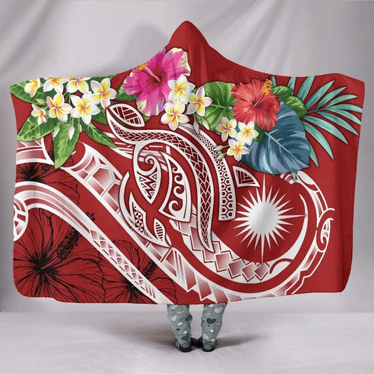 Marshall Islands Polynesian Hooded Blanket - Summer Plumeria (Red)