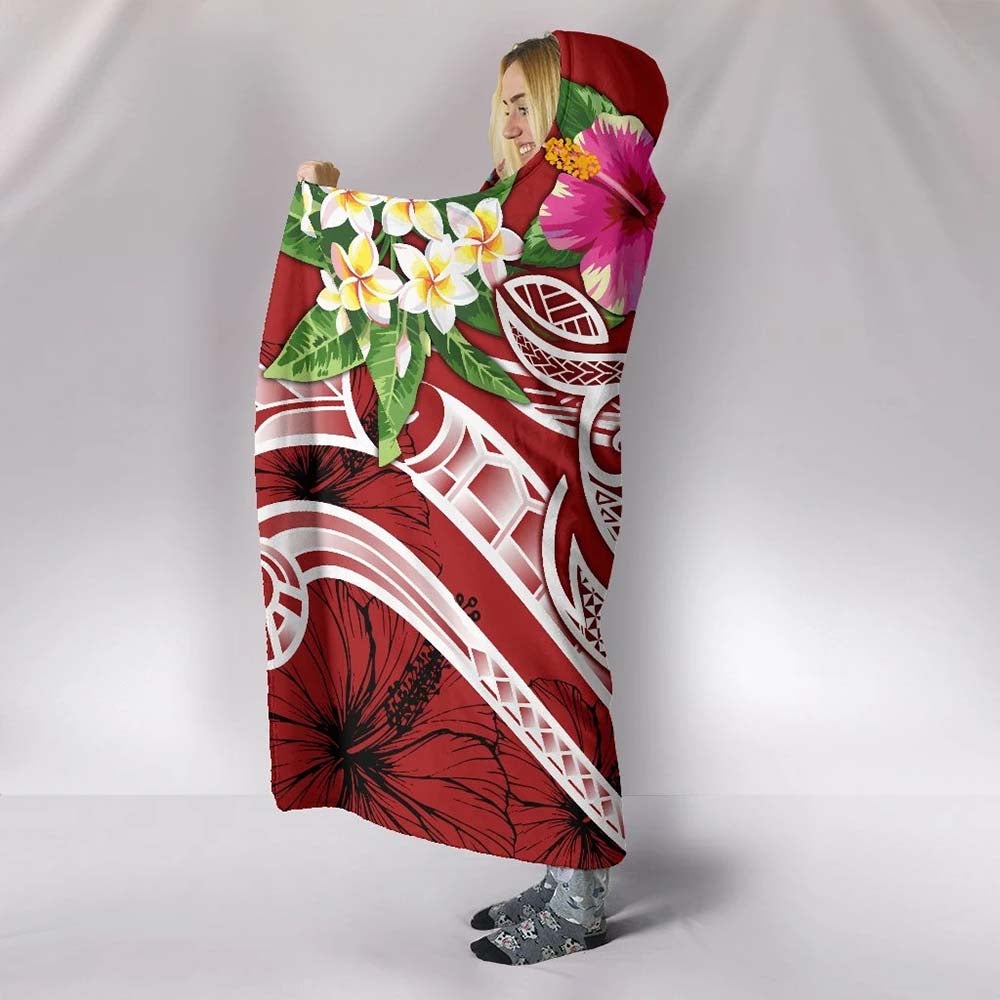 Marshall Islands Polynesian Hooded Blanket - Summer Plumeria (Red)
