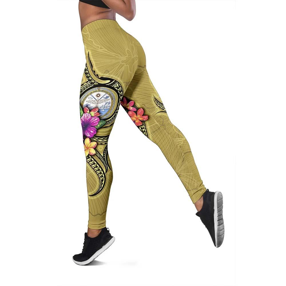 Marshall Islands Polynesian Legging - Floral With Seal Gold