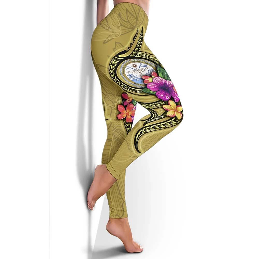 Marshall Islands Polynesian Legging - Floral With Seal Gold