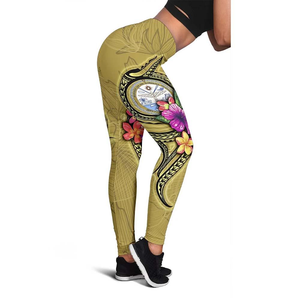 Marshall Islands Polynesian Legging - Floral With Seal Gold