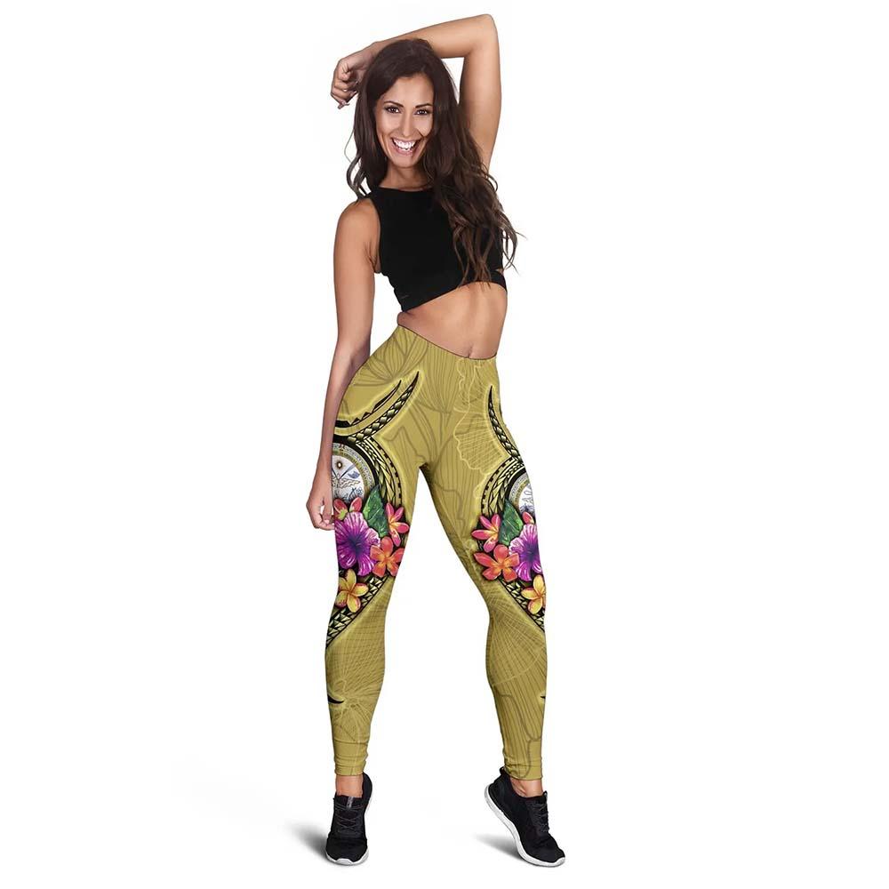 Marshall Islands Polynesian Legging - Floral With Seal Gold