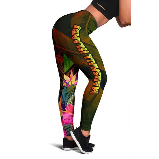 Marshall Islands Polynesian Legging -  Hibiscus and Banana Leaves