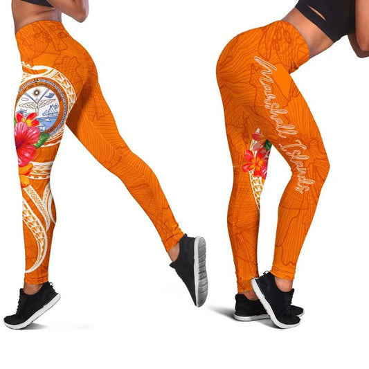 Marshall Islands Polynesian Legging - Orange Floral With Seal