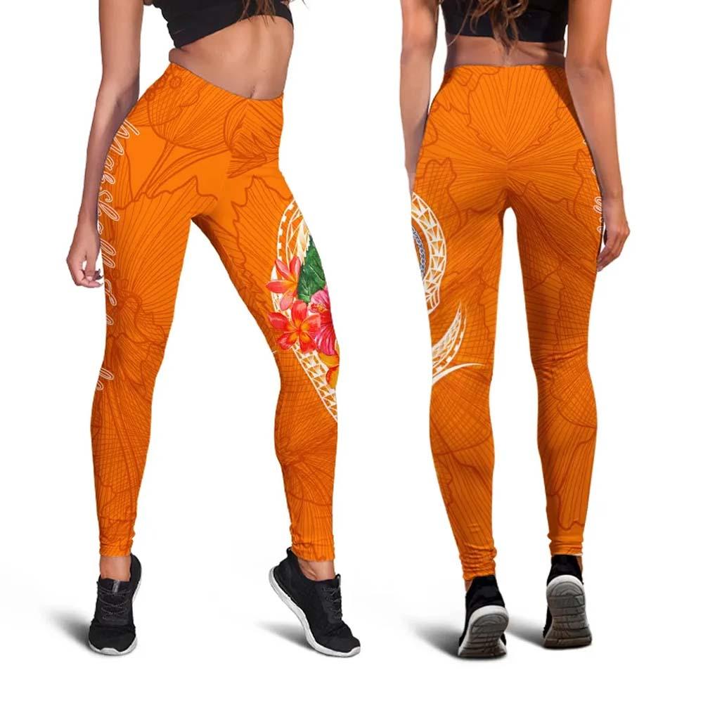 Marshall Islands Polynesian Legging - Orange Floral With Seal