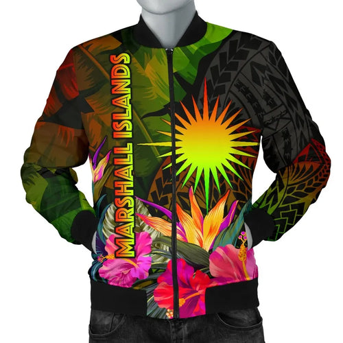 Marshall Islands Polynesian Bomber jacket - Hibiscus and Banana Leaves