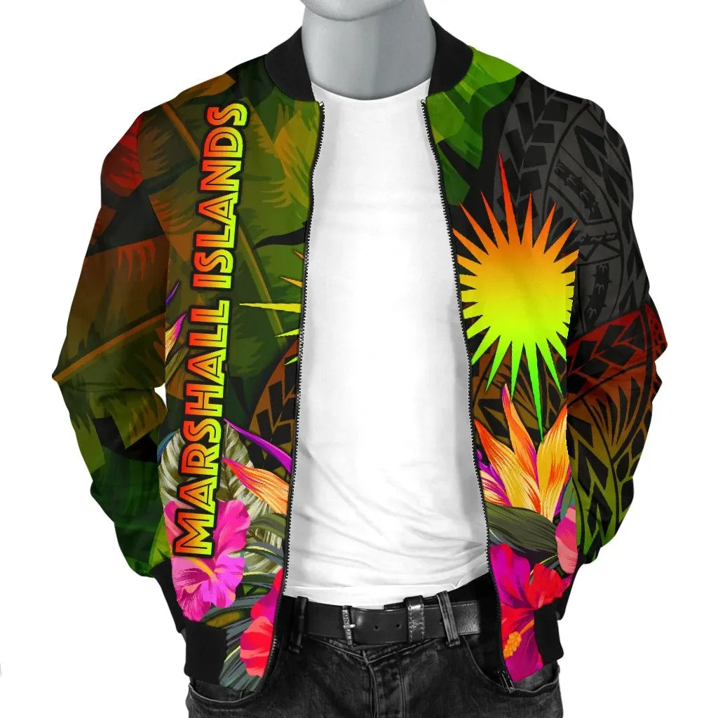 Marshall Islands Polynesian Bomber jacket - Hibiscus and Banana Leaves