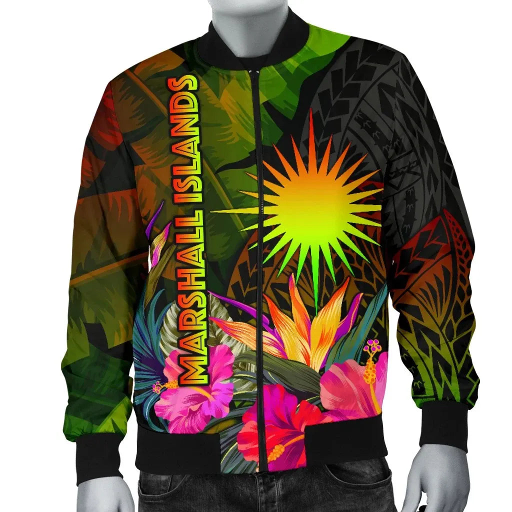 Marshall Islands Polynesian Bomber jacket - Hibiscus and Banana Leaves