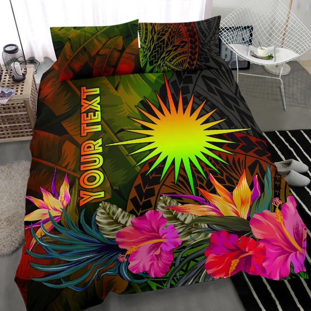 Marshall Islands Polynesian Personalised Bedding Set - Hibiscus And Banana Leaves