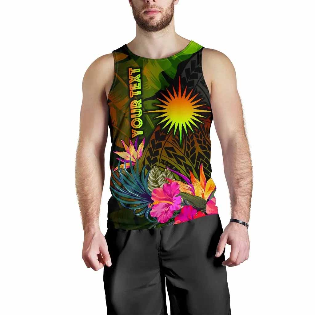 Marshall Islands Polynesian Personalised Men Tank Top - Hibiscus and Banana Leaves
