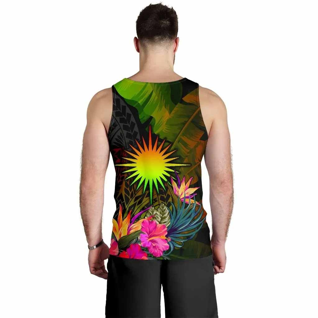 Marshall Islands Polynesian Personalised Men Tank Top - Hibiscus and Banana Leaves