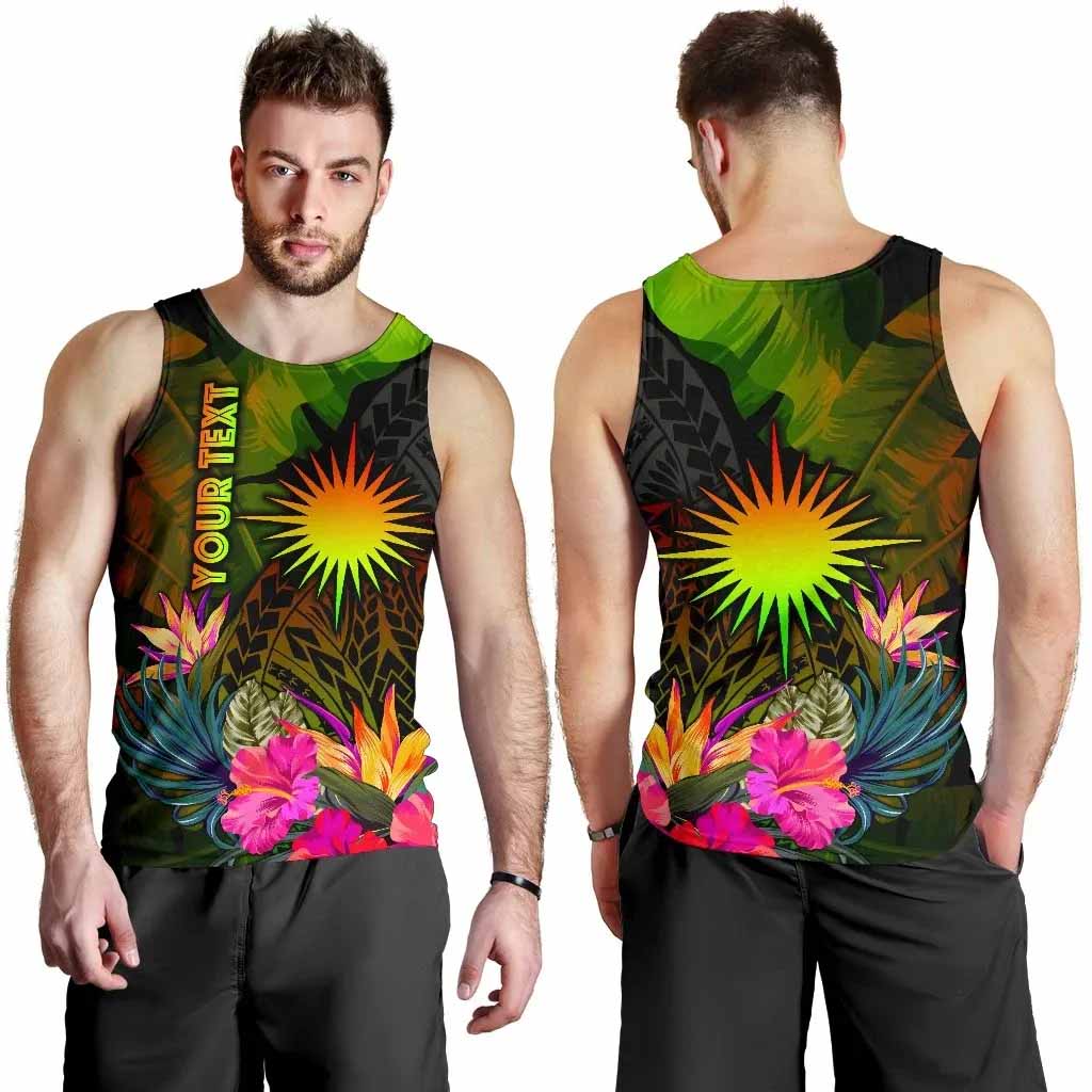Marshall Islands Polynesian Personalised Men Tank Top - Hibiscus and Banana Leaves