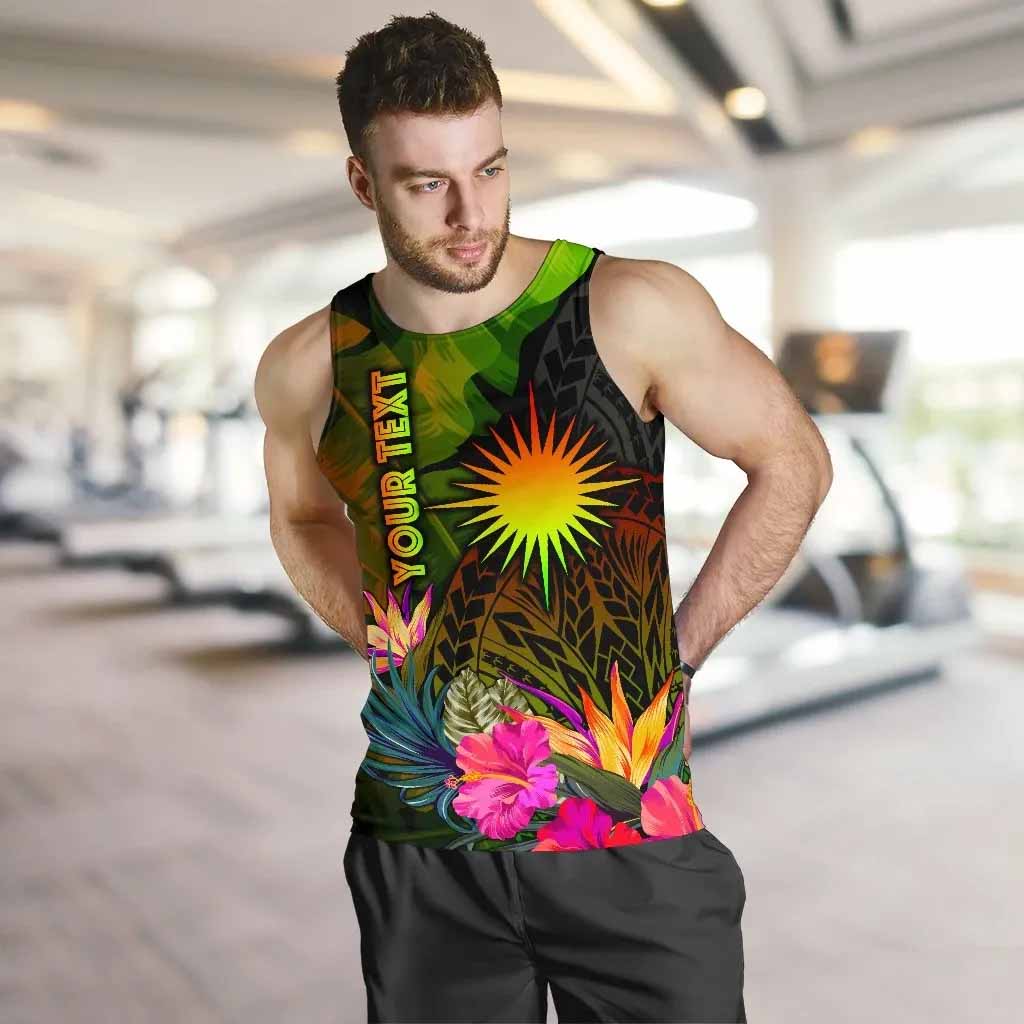 Marshall Islands Polynesian Personalised Men Tank Top - Hibiscus and Banana Leaves