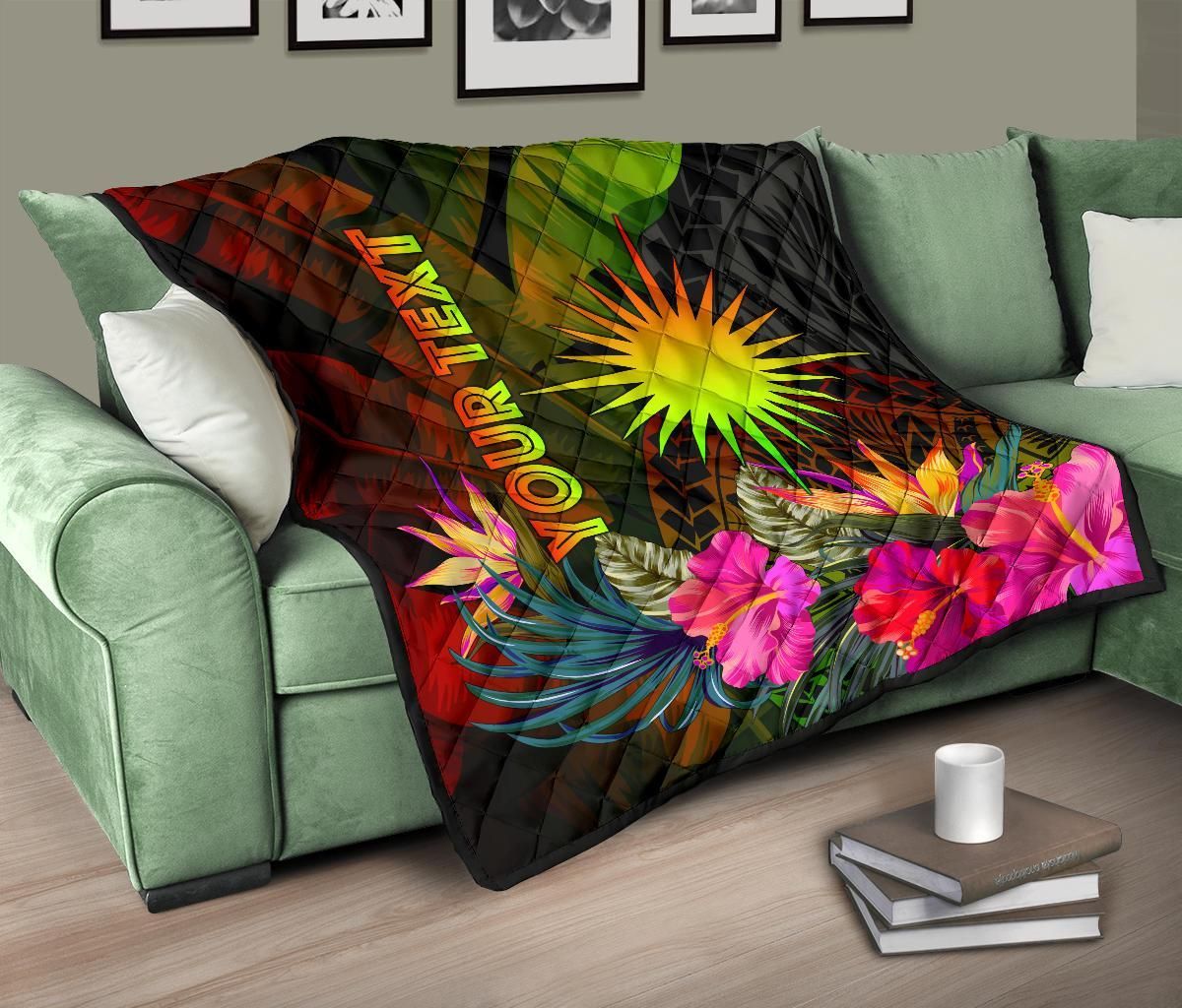Marshall Islands Polynesian Personalised Premium Quilt -  Hibiscus and Banana Leaves