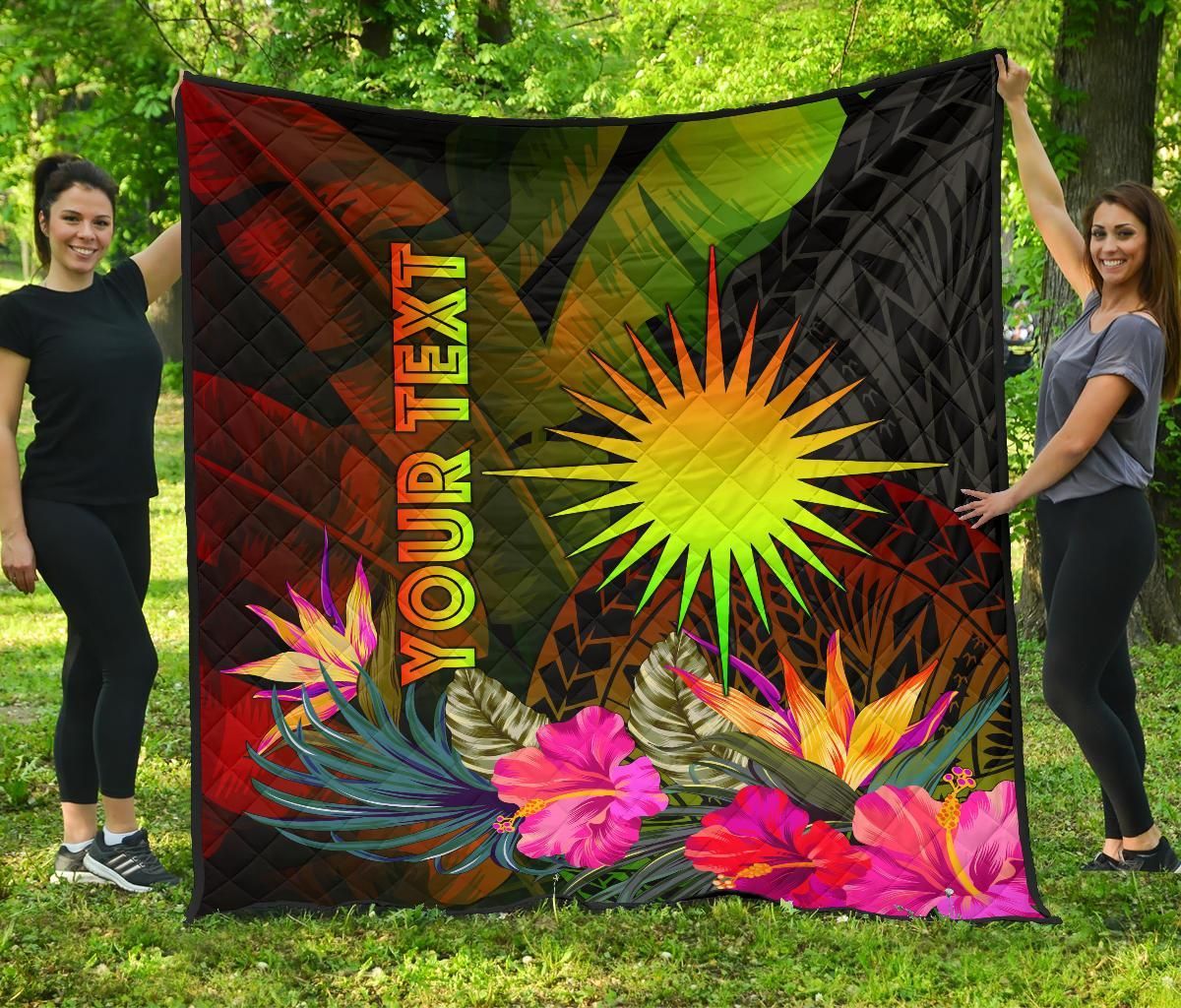 Marshall Islands Polynesian Personalised Premium Quilt -  Hibiscus and Banana Leaves