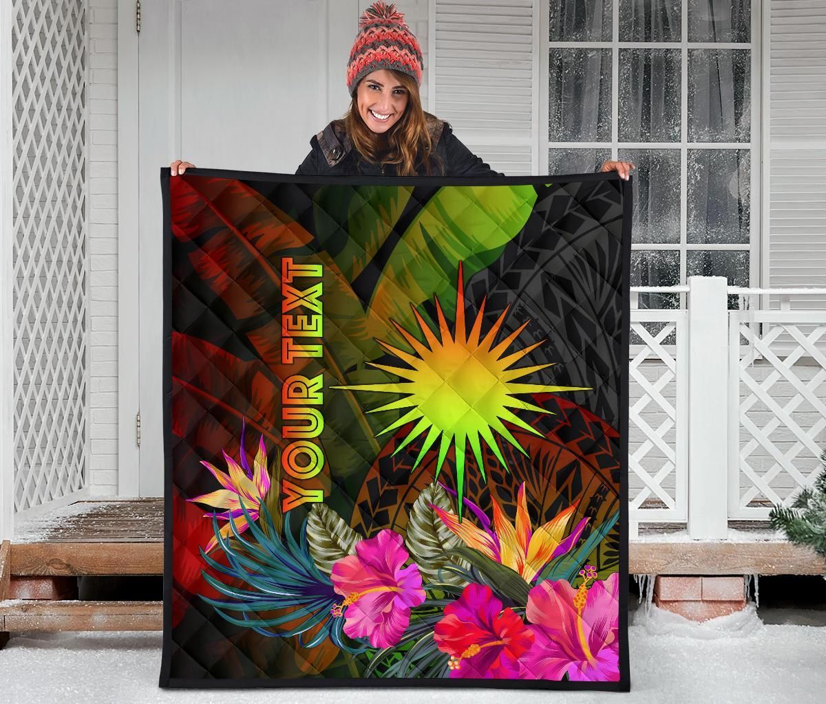Marshall Islands Polynesian Personalised Premium Quilt -  Hibiscus and Banana Leaves
