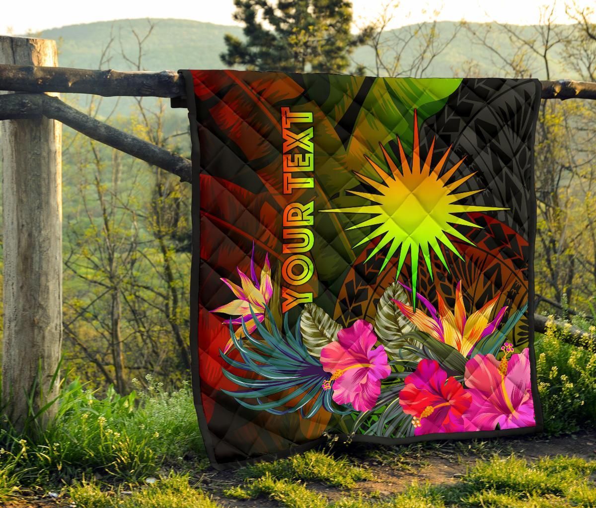 Marshall Islands Polynesian Personalised Premium Quilt -  Hibiscus and Banana Leaves