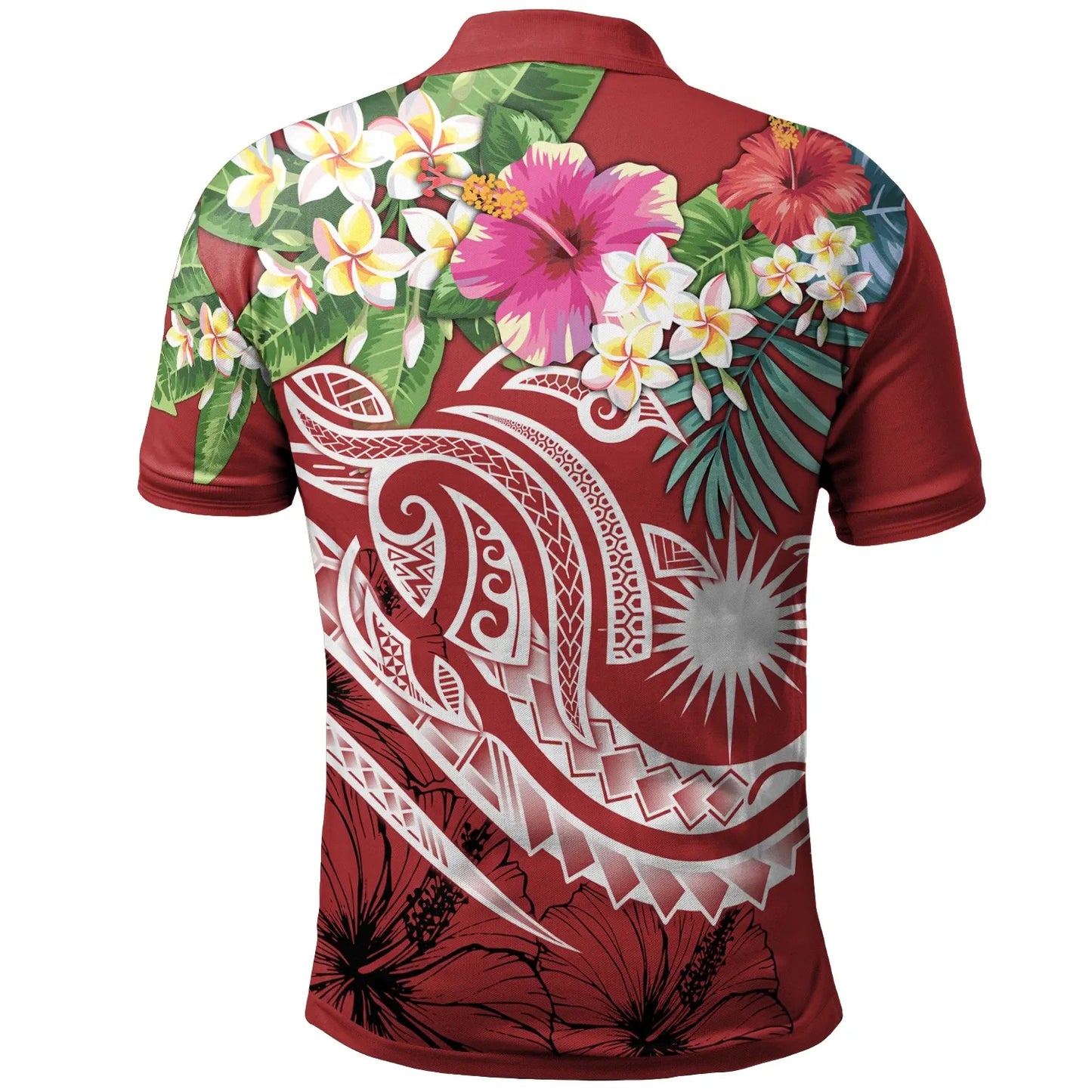 Marshall Islands Polynesian Polo Shirt - Summer Plumeria (Red)