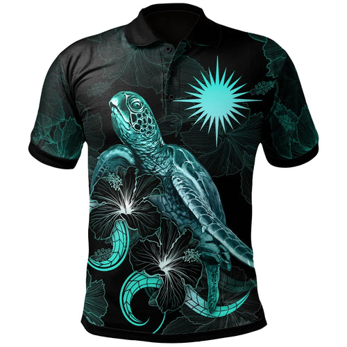 Marshall Islands Polynesian Polo Shirt - Turtle With Blooming Hibiscus Turquoise