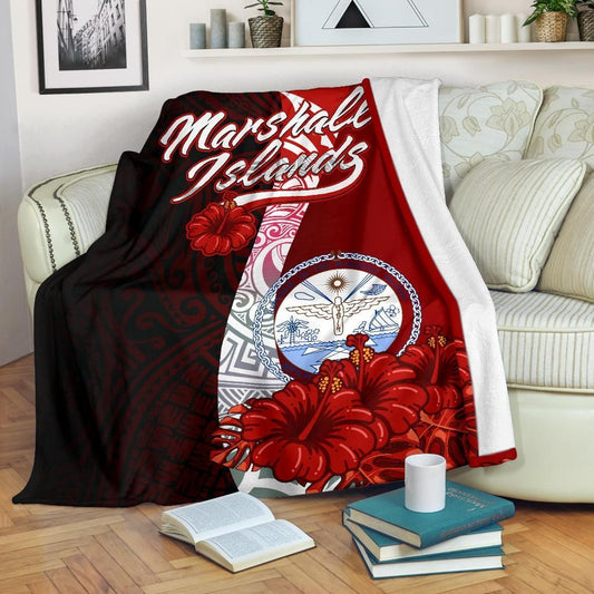 Marshall Islands Polynesian Premium Blanket - Coat Of Arm With Hibiscus