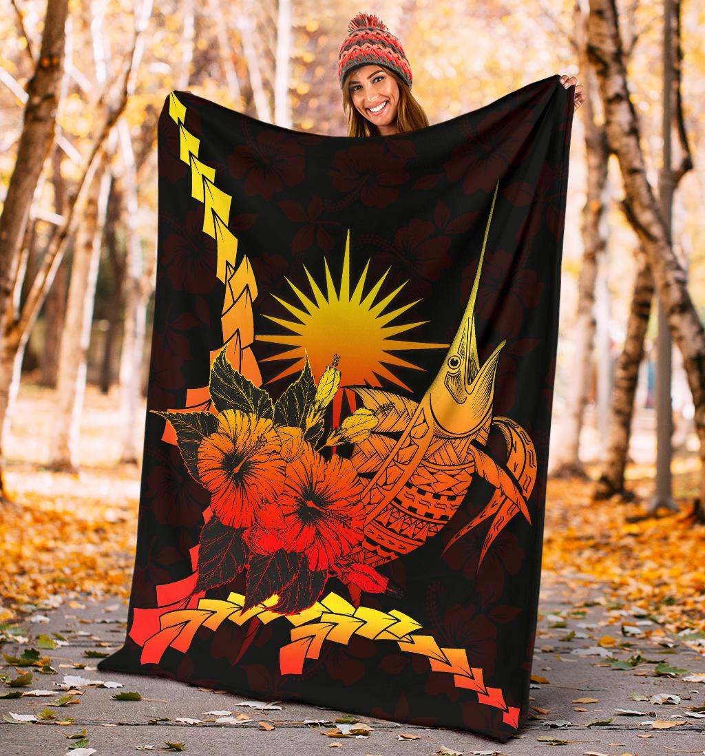 Marshall Islands Polynesian Premium Blanket - Swordfish With Hibiscus