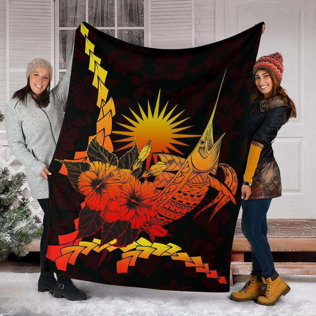 Marshall Islands Polynesian Premium Blanket - Swordfish With Hibiscus