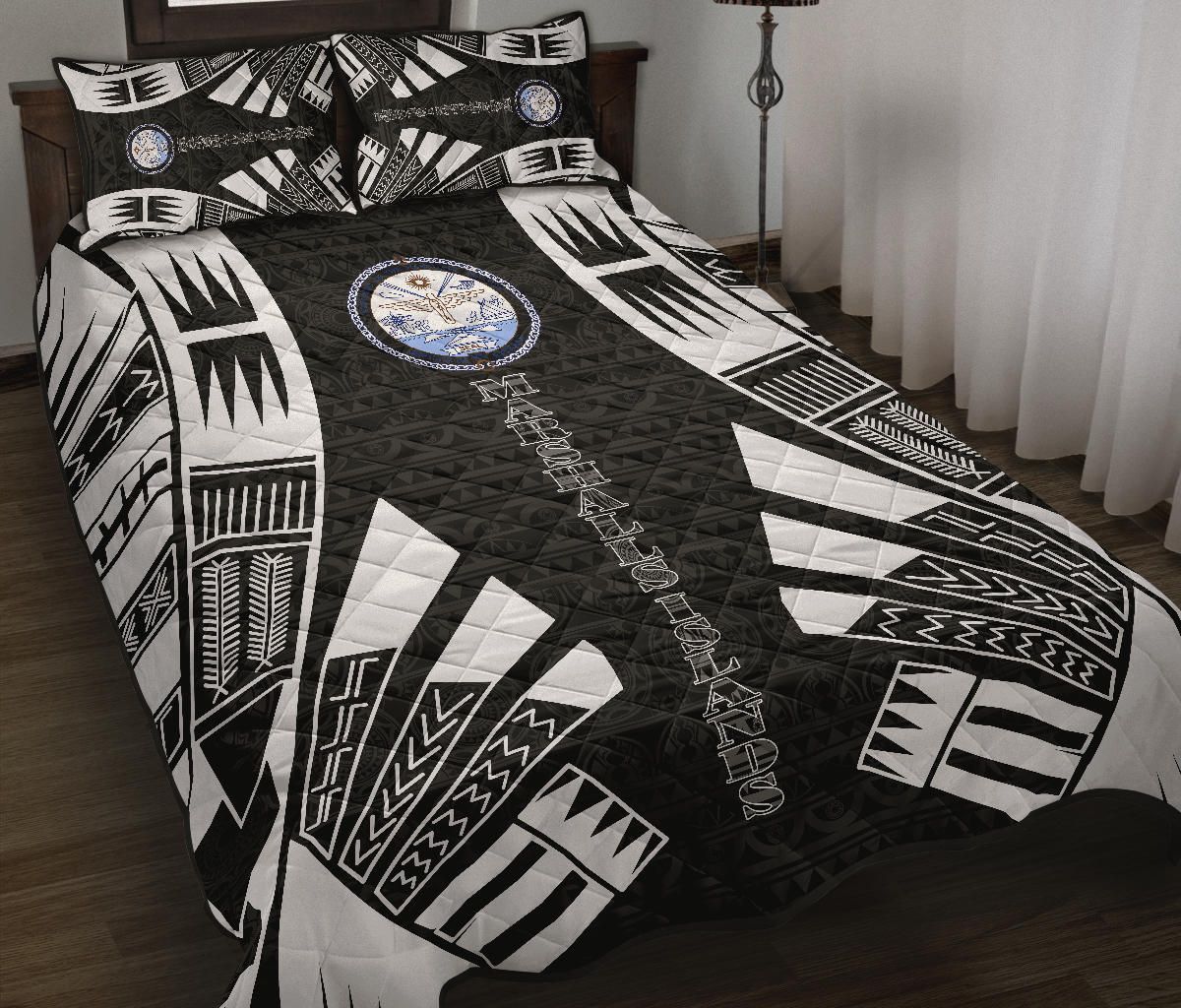 Marshall Islands Quilt Bed Set - Marshall Islands Seal & Polynesian White Tattoo Style