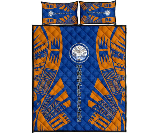 Marshall Islands Quilt Bed Set - Marshall Islands Seal & Polynesian Orange Tattoo Style