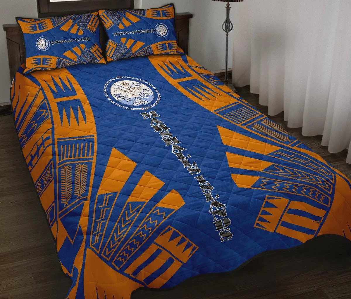 Marshall Islands Quilt Bed Set - Marshall Islands Seal & Polynesian Orange Tattoo Style