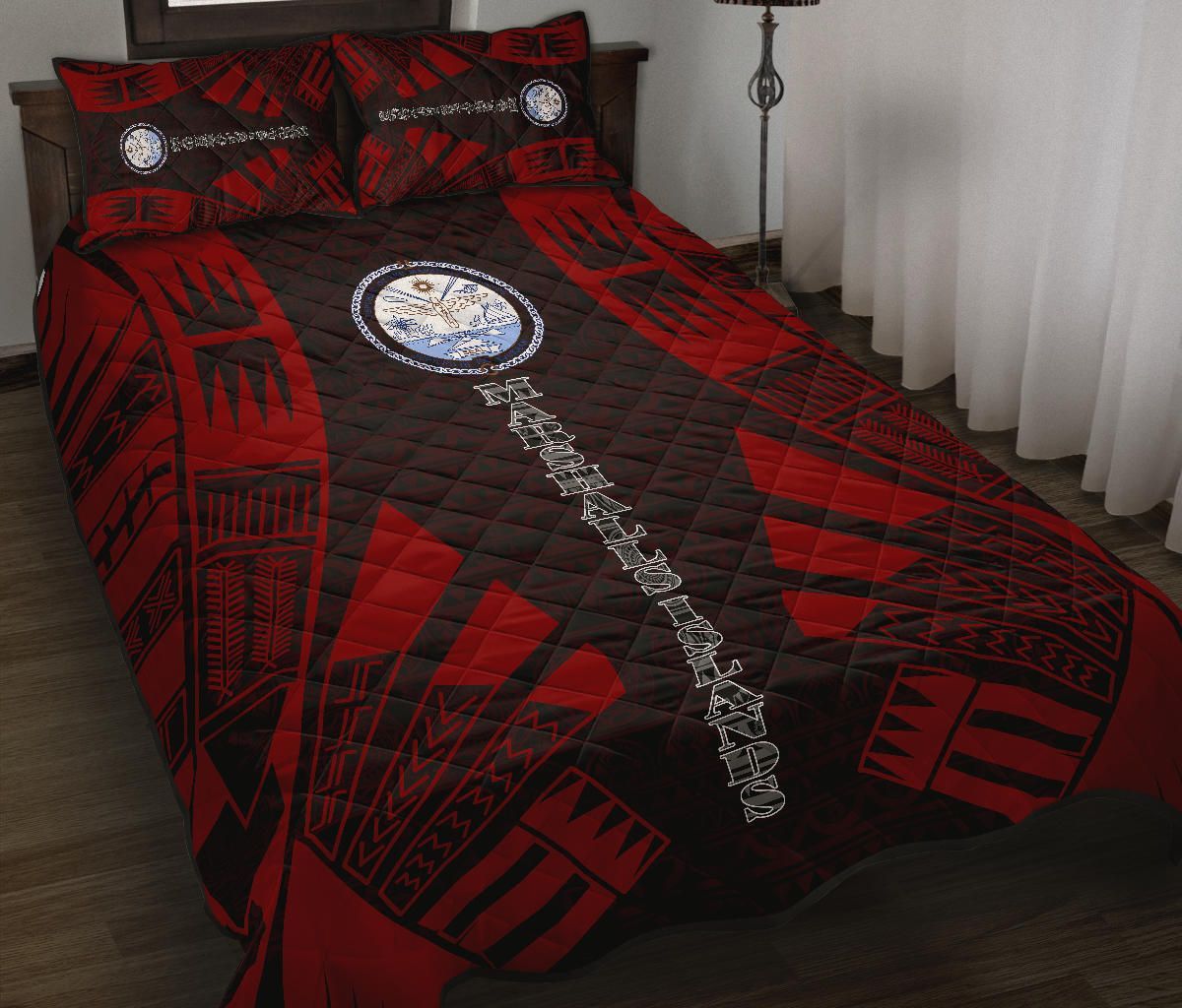 Marshall Islands Quilt Bed Set - Marshall Islands Seal & Polynesian Red Tattoo Style