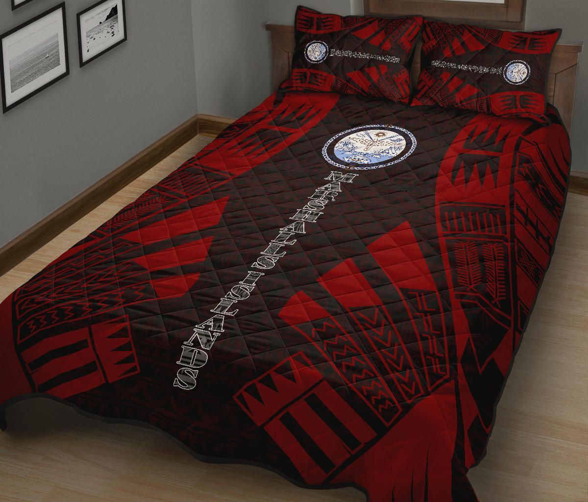 Marshall Islands Quilt Bed Set - Marshall Islands Seal & Polynesian Red Tattoo Style