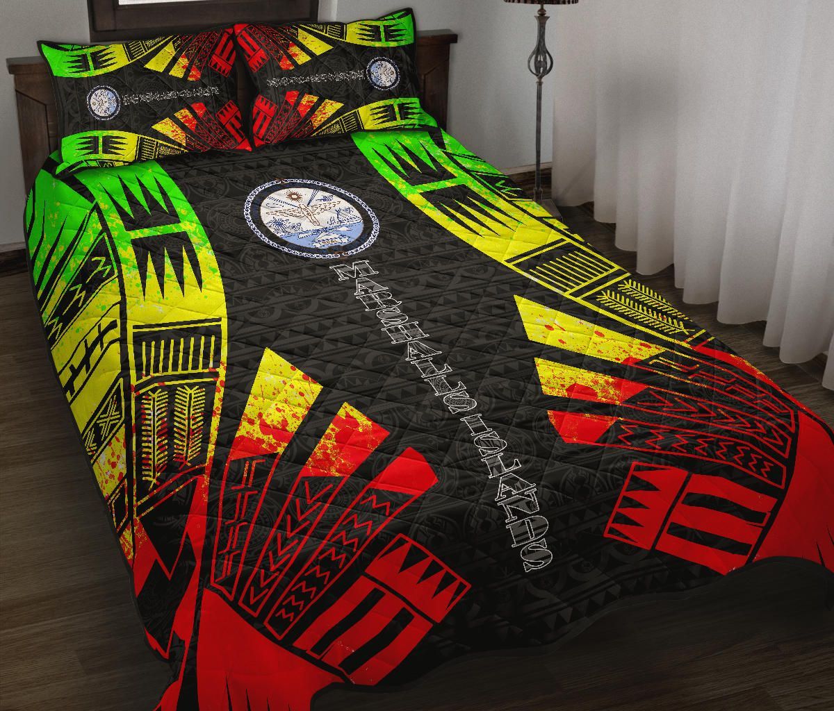 Marshall Islands Quilt Bed Set - Marshall Islands Seal & Polynesian Reggae Tattoo Style