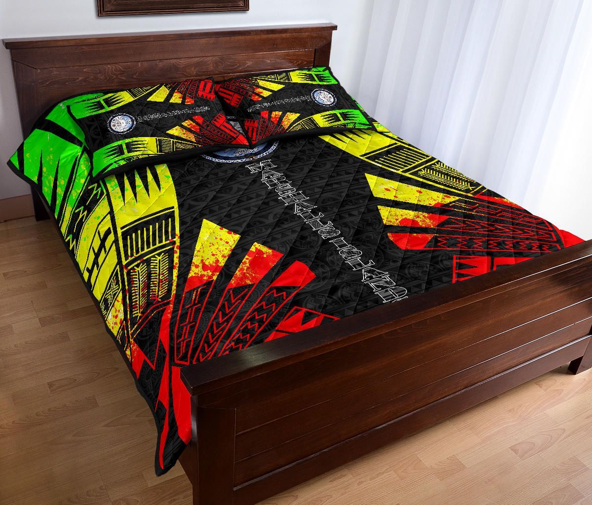Marshall Islands Quilt Bed Set - Marshall Islands Seal & Polynesian Reggae Tattoo Style