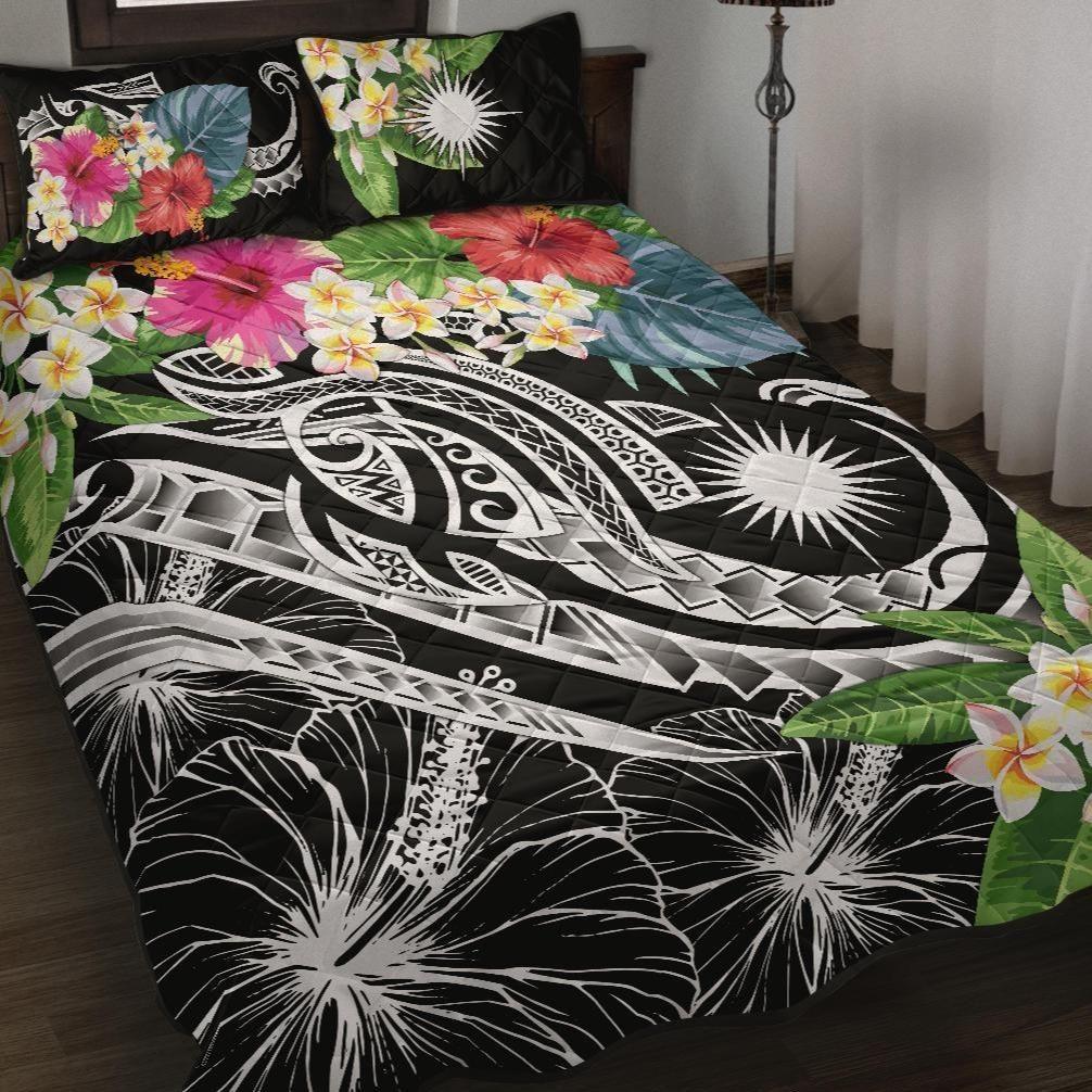 Marshall Islands Polynesian Quilt Bed Set - Summer Plumeria (Black)