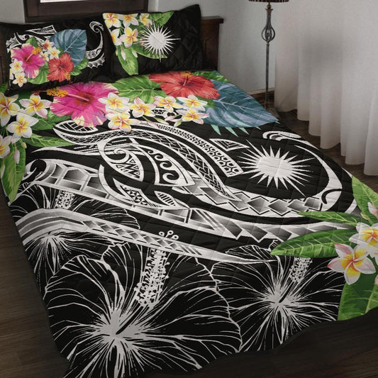 Marshall Islands Polynesian Quilt Bed Set - Summer Plumeria (Black)
