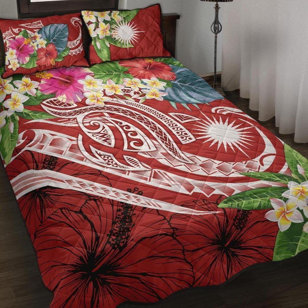 Marshall Islands Polynesian Quilt Bed Set - Summer Plumeria (Red)