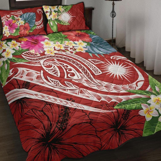 Marshall Islands Polynesian Quilt Bed Set - Summer Plumeria (Red)