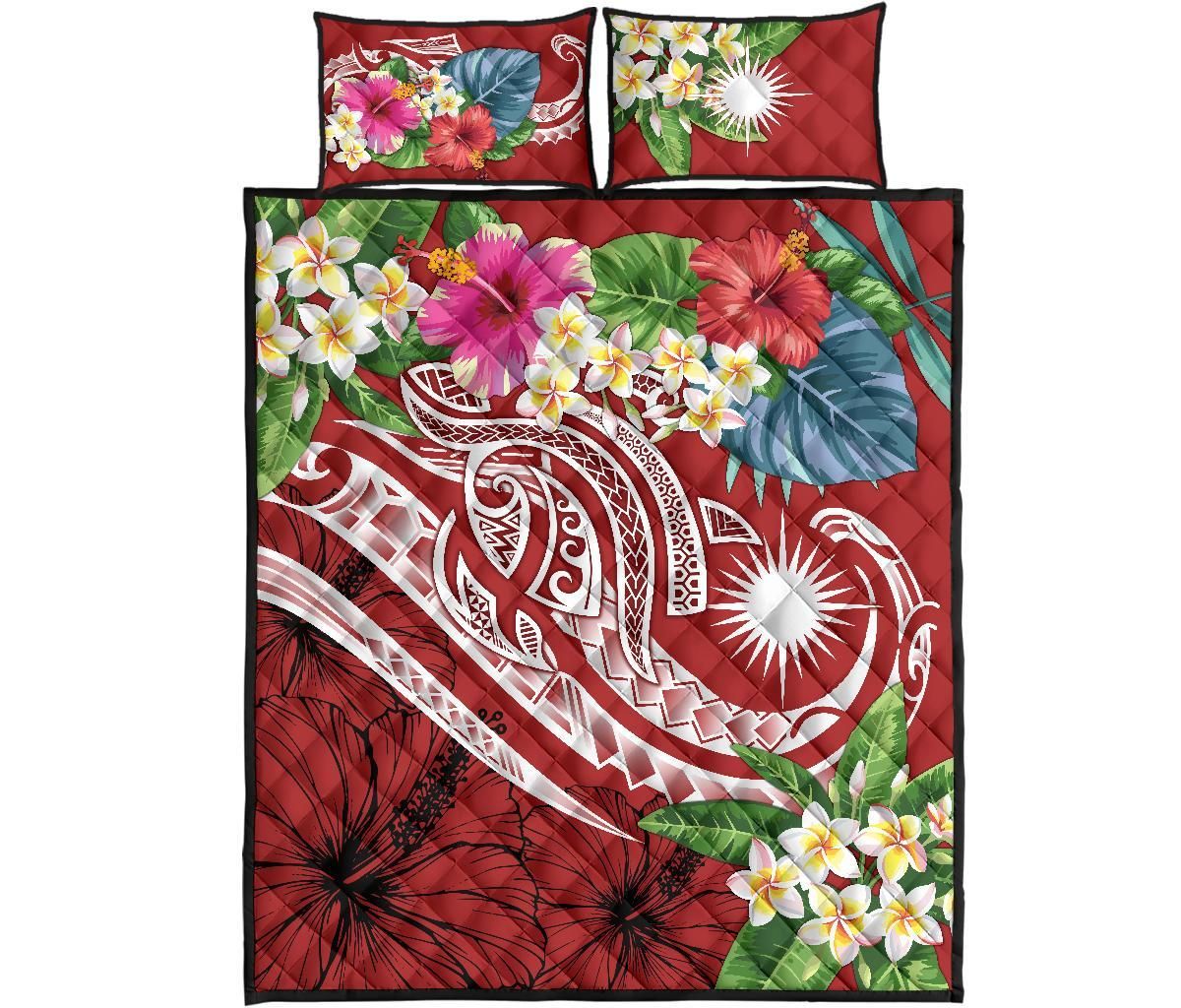 Marshall Islands Polynesian Quilt Bed Set - Summer Plumeria (Red)
