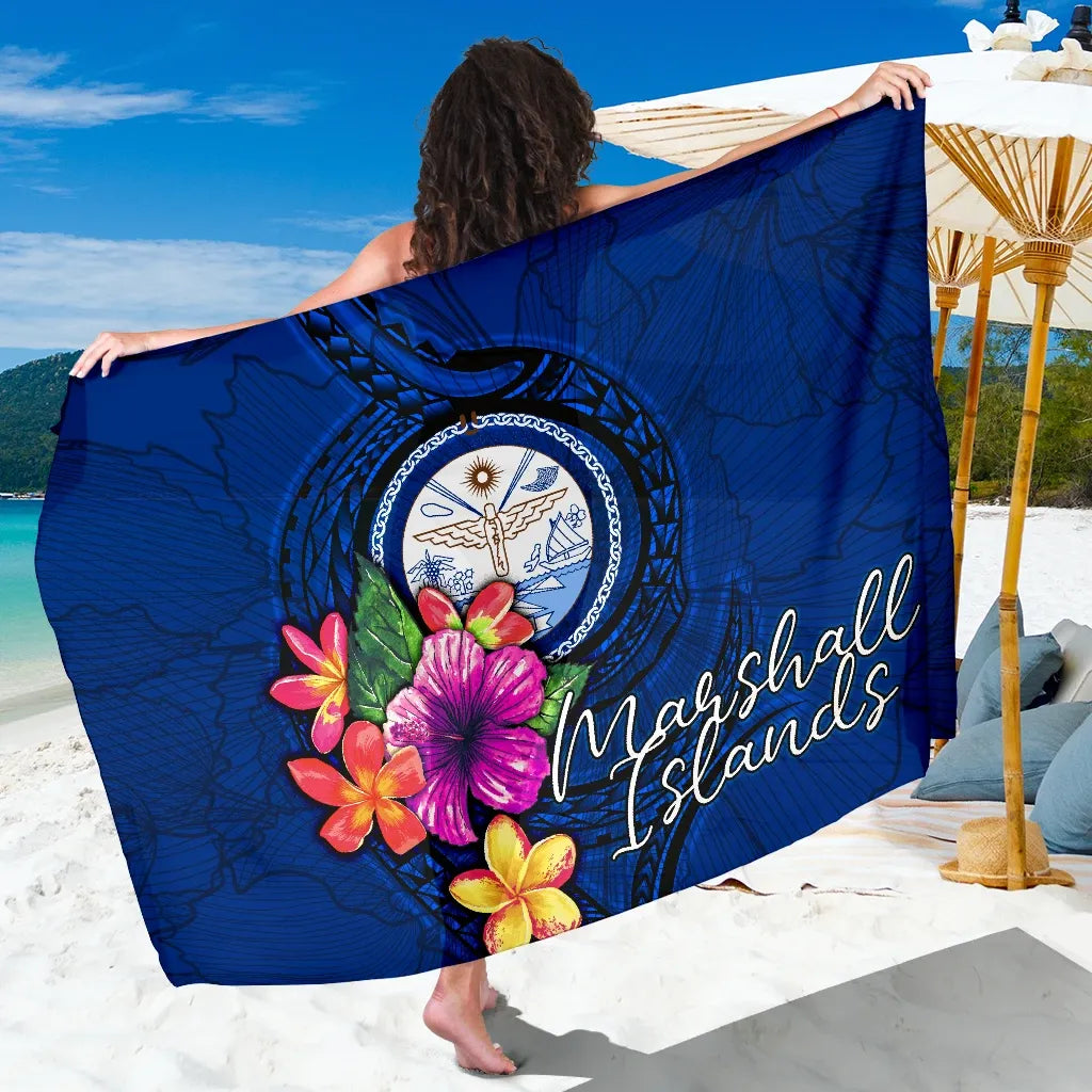 Marshall Islands Polynesian Sarong - Floral With Seal Blue